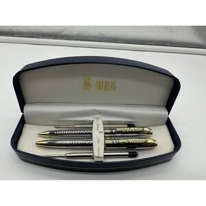Bill Blass Vintage Pen and‎ Pencil Set Silver Gold Tone with Case BB0051RF-3